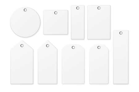 Realistic vector white blank tag icon set isolated on white background. Design template EPS10.のイラスト素材