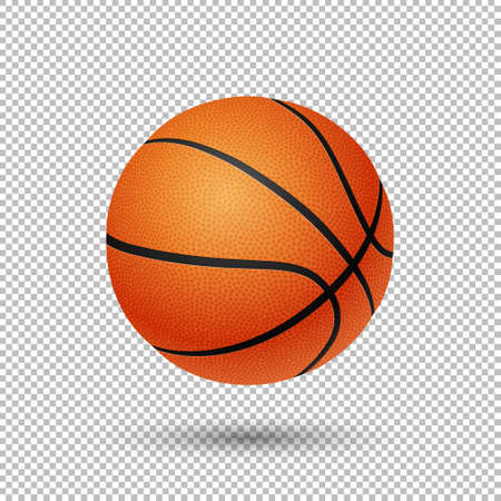 Vector realistic flying basketball closeup isolated on transparent background. Design template in EPS10.のイラスト素材