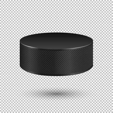 Vector realistic flying ice hockey puck closeup isolated on transparent background. Design template in EPS10.のイラスト素材