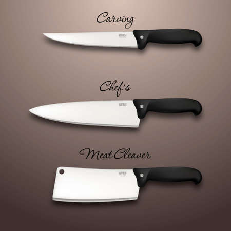 Cutlery icon set - vector realistic kitchen knives isolated. Design template in EPS10.のイラスト素材