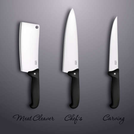 Cutlery icon set - vector realistic kitchen knives isolated. Design template in EPS10.のイラスト素材