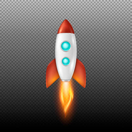 Vector background with retro space rocket ship launch, Template for project start up and development process, creative idea etc.のイラスト素材