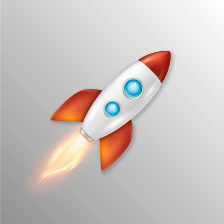 Vector background with retro space rocket ship launch, Template for project start up and development process, creative idea etc.のイラスト素材