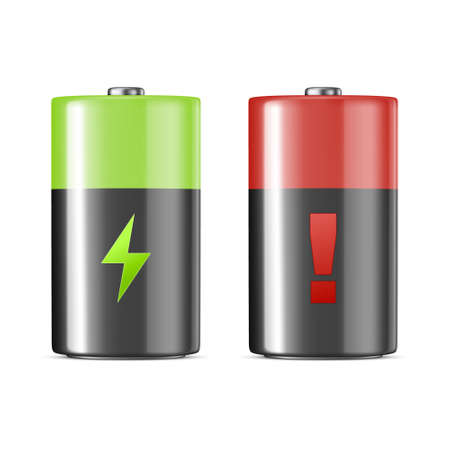 Vector realistic alkaline charging batteries icon set. Design template. Closeup isolated on white background.のイラスト素材
