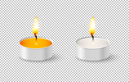 Realistic tealight candle icon set isolated on transparent background close-up design template in vector EPS10.のイラスト素材