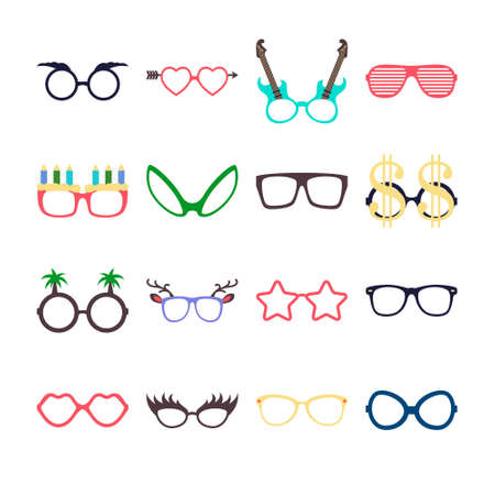 Party colorful sunglasses icon set in flat style.のイラスト素材