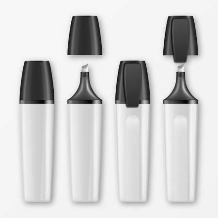 Realistic closed and opened white empty highlighter pen set.のイラスト素材