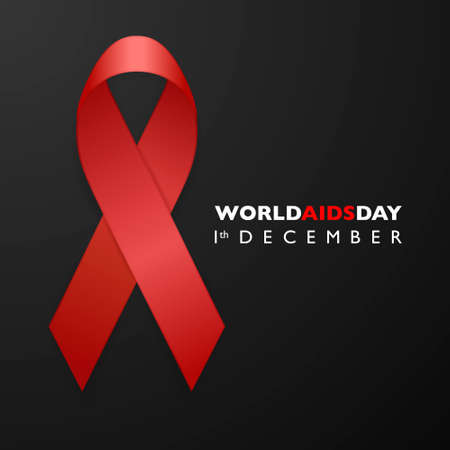 Banner with Aids Awareness Red Ribbon. Aids Day concept. Design template for websites magazines, infographics, advertising. EPS10 vector illustrationのイラスト素材
