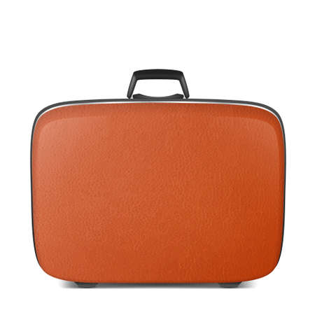 Realistic vector retro vintage leather brown suitcase closeup isolated on white background. Design template, clipart or mockup for graphics, branding, advertising. Side view.のイラスト素材