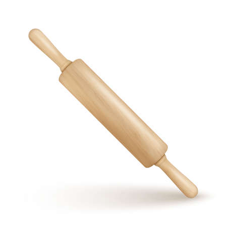 Vector realistic 3D wooden rolling pin icon closeup isolated on white background. Design template for graphicsのイラスト素材