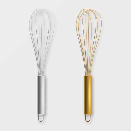 Vector realistic 3D metal wire steel whisk icon setのイラスト素材
