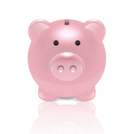 Vector Realistic 3d Pink Retro Piggy Bank Closeup Isolated on White Background. Design Template of Money Pig for Graphics, Banners. Money, Financial, Savings, New Year 2019 Concept. Front Viewのイラスト素材