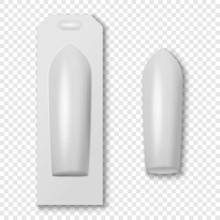 Realistic White Medical Suppositories in Blister Closeup Isolated. Packaging of Contraceptives, Rectal Candles. Design Template for Mockup. Therapy, Treatment, Women Health. Top Viewのイラスト素材