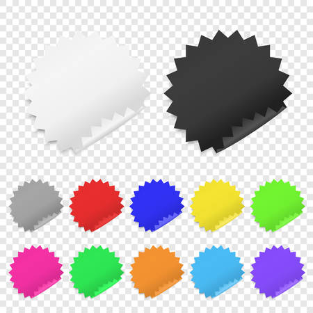 Vector Realistic 3d Circle Adhesive Colored Blank Paper Sticker Icon Set Closeup Isolated on Transparent Background. Design Template of Paper Banners for Mockup, Price Tags, Labels.のイラスト素材