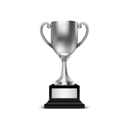 Realistic Vector 3d Blank Silver Champion Cup Icon Closeup Isolated on White Background. Design Template of Championship Trophy. Sport Tournament Award, Silver Winner Cup and Victory Concept.のイラスト素材