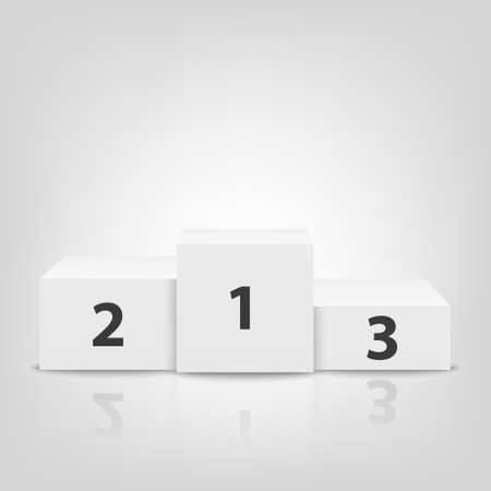 Realistic 3d White Winners Podium Closeup Isolated on White Background. Victory, Award Pedestal. First, second, third place. Design templateのイラスト素材