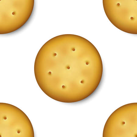 Seamless Pattern with Realistic  3d Round Delicious Cookies Rustic, Cracker, Biscuit.のイラスト素材