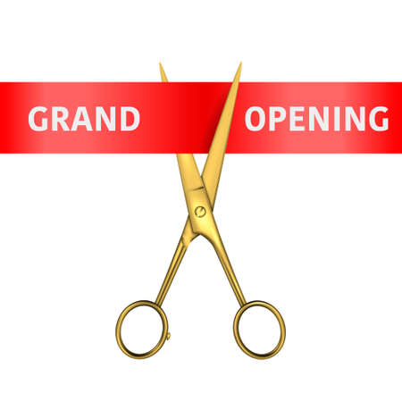 Vector 3d Realistic scissors cutting a banner  Closeup Isolated on Whiteのイラスト素材