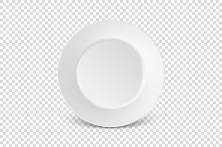 Vector 3d Realistic White Porcelain Food Dish Plate Icon Closeup Isolated on Transparent Background. Front View. Design template, Mock up for Graphics, Branding Identity, Printing, etcのイラスト素材