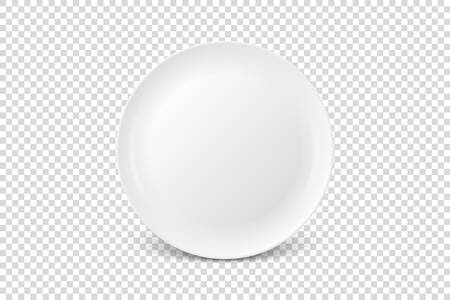 Vector 3d Realistic White Porcelain Food Dish Plate Icon Closeup Isolated on Transparent Background. Front View. Design template, Mock up for Graphics, Branding Identity, Printing, etcのイラスト素材