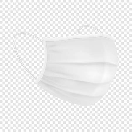 Vector 3d Realistic Blank Disposable Breathing Respiratory Medical Hospital Pollution Protect Face Mask Closeup Isolated. Coronavirus Quarantine. 2019-nCoV, COVID-2019 conceptのイラスト素材