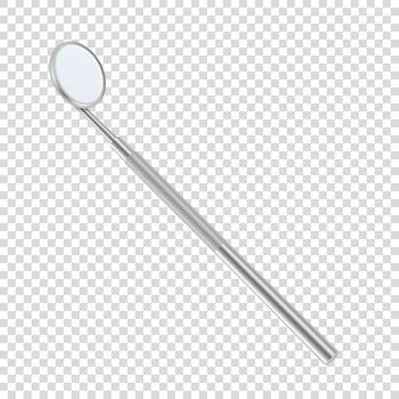 Vector 3d Realistic Dental Inspection Mirror for Teeth Icon Closeup Isolated on Transparent Background. Medical Dentist Tool. Design Template, Clipartのイラスト素材