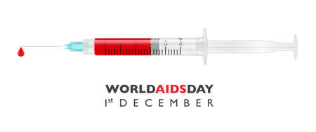 World AIDS Day. Banner, Placard. Donate Blood Concept with 3d Realistic Vector Syringe Isolated on White Background. Design Templateのイラスト素材