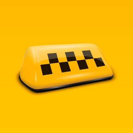 Vector 3d Realistic Yellow French Taxi Sign Closeup on Yellow Background. Design template for Taxi Service, Mockup. Front Viewのイラスト素材