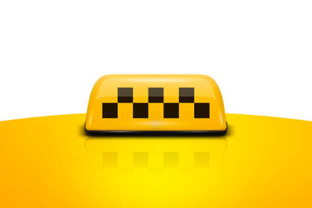 Vector 3d Realistic Yellow French Taxi Sign on Car Roof Closeup Isolated on White Background. Design Template for Taxi Service, Mockup. Front Viewのイラスト素材
