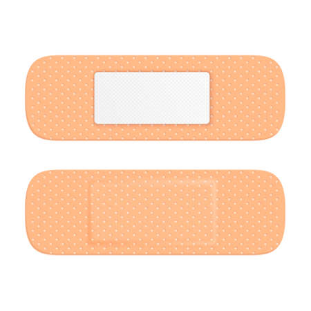 Vector 3d Realistic Medical Patch Icon Set Closeup Isolated on White Background. Design Template Adhesive Bandage Elastic Medical Plasters. Top Viewのイラスト素材