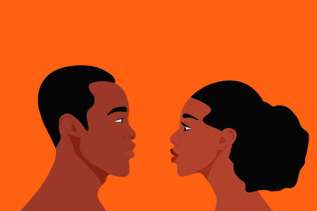 Black African People, Man and Woman Look at Each Other in the Distance.のイラスト素材
