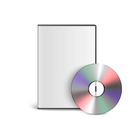 Vector 3d Realistic CD, DVD with Cover Box Set Closeup Isolated on White Background. Design Template. CD Packaging Copy Space. Front Viewのイラスト素材
