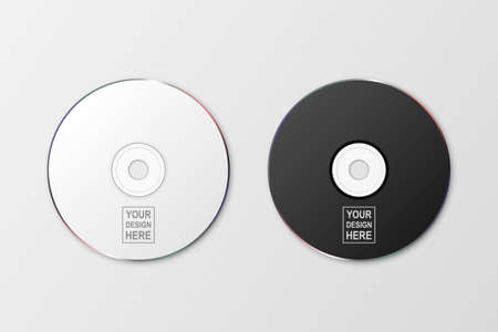 Vector 3d Realistic White and Black CD, DVD Closeup Isolated on White Background. Design Template for Mockup, Copy Space. Top Viewのイラスト素材