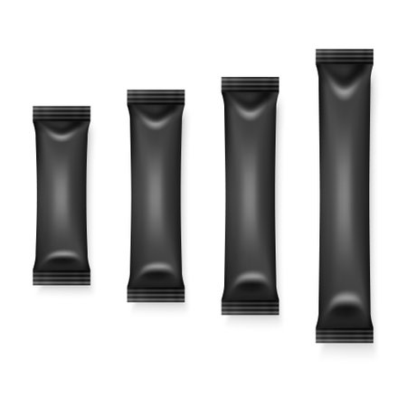 Vector 3d Realistic Black Blank Packaging Icon Set Closeup Isolated on White Background.  Design Template of Packing for Mockup. Top Viewのイラスト素材