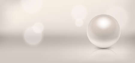 Vector 3d Realistic Beautiful Natural Pearl Closeup with Reflection on Blurred Muliticolor Background. Design Template of for Graphics. Cosmetic, Jewelry Concept. Front Viewのイラスト素材