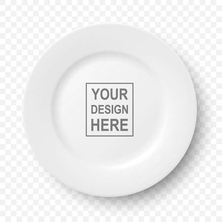 Vector 3d Realistic Ceramic, Porcelain Empty Dish White Plate Icon Closeup Isolated on Transparent Background. Food, Restaurant Menu, Kitchen Concept. Design Template for Mockup. Top Viewのイラスト素材