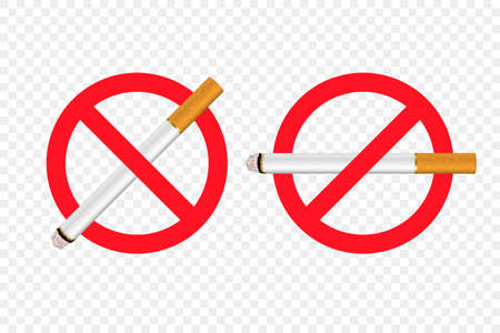 Vector No Smoking Area Sign, Symbol, Label Set Isolated. Realistic 3d Cigarette. Do Not Smoke Here. May 31st World No Tobacco Day. No Smoking Day. Stop Smoking Campaign, Conceptのイラスト素材