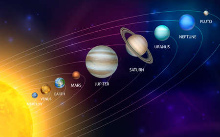 Planets of the Solar System. Vector 3d Realistic Space Planet Set in Space Starry Sky. Galaxy,...