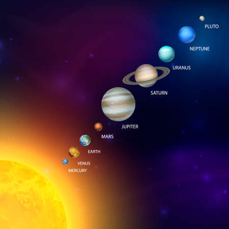 Planets of the Solar System. Vector 3d Realistic Space Planet Set in Space Starry Sky. Galaxy,...
