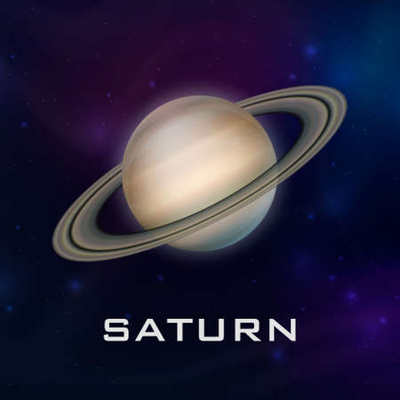 Planet Saturn. Vector 3d Realistic Space Planet in Space Starry Sky. Galaxy, Astronomy, Space Exploration Concept. Saturn Template Closeupのイラスト素材