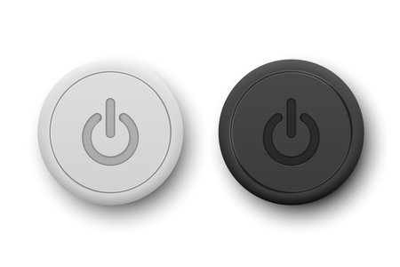 Vector Realistic White and BlackPlastic Knob Set Closeup Isolated on White. Circle Button Icon,...