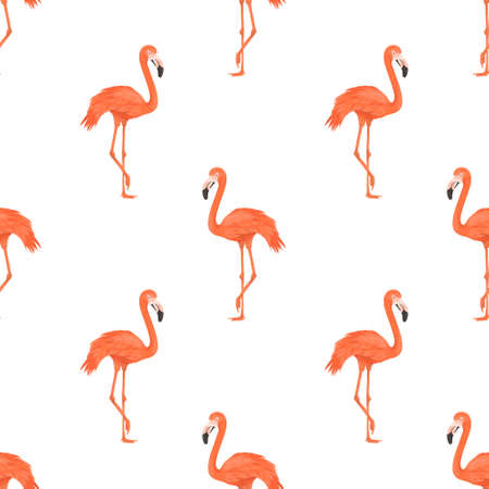 Seamless Flamingo Bird Pattern. Repeated Tropical Animal Background. Flat Vector Illustration. Africa, Savannh, Exotic Birds. Summer, Flamingo Pattern. Tropic Conceptのイラスト素材