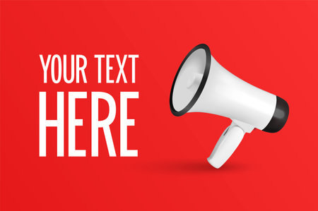 Vector Sale, Announcement, Hot News Banner Design Template with 3d Realistic White Megaphone and Copy Space on Red Background. Shopping, Discount Background. Big Sale Special Offer Conceptのイラスト素材