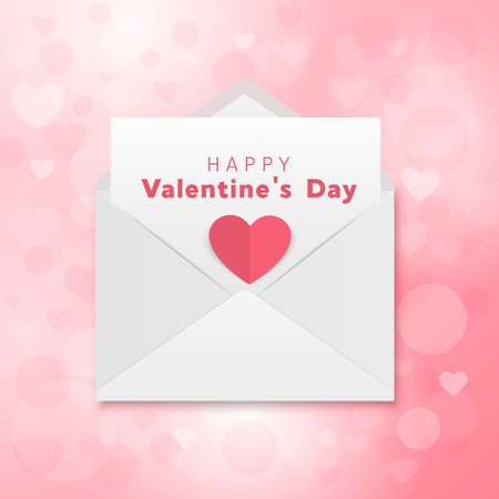 Vector 3d Realistic Valentines Day Paper Envelope with Letter, February 14. Valentine s Day, Couple, Love Concept. Beautiful Valentines Card, Banner, Envelope Backgroundのイラスト素材