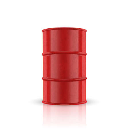 Vector 3d Barrel of Oil. Red Steel Simple Glossy Metal Enamel Barrel. Fuel, Gasoline, Oil Barrel Icon Isolated. Design Template for Mockup. Front Viewのイラスト素材
