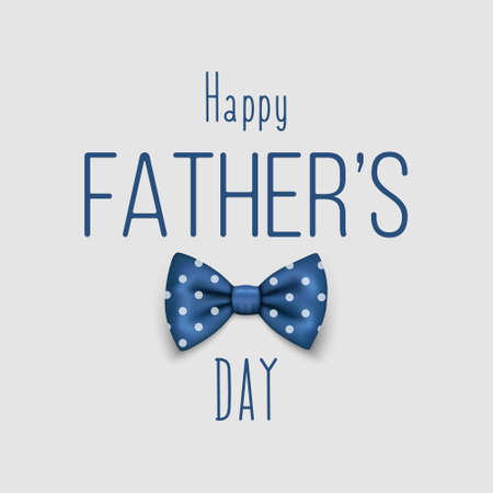 Fathers Day, June 19th. Vector Background. Banner with Blue Polka Dot Realistic Bow Tie, Lettering, Typography. Silk Glossy Bowtie, Tie Gentleman. Fathers Day Holiday Conceptのイラスト素材