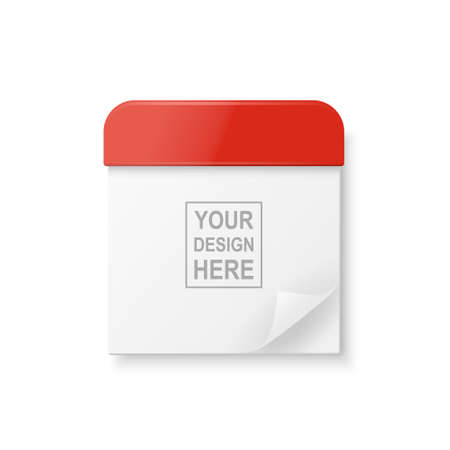 Vector 3d Realistic Simple Classic Minimalistic Calendar Icon Isolated on White. Design Template for Mockup. Paper White and Red Calendar on Wallのイラスト素材