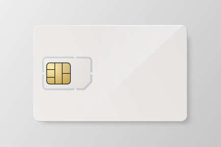 Vector 3d Realistic White Plastic Card and Sim Card Template, Isolated. Design Template of Sim Card with Plastic Card for Mockup, Branding. Front Viewのイラスト素材