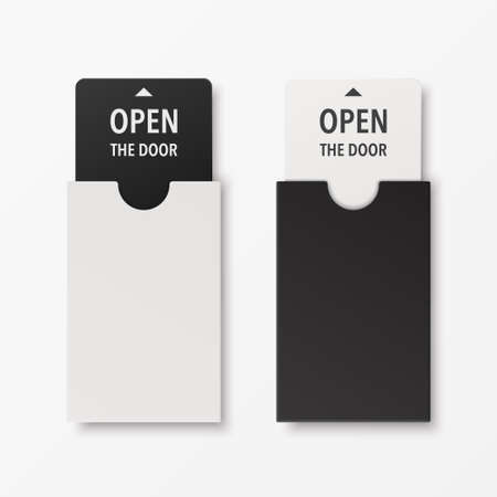 Vector 3d Realistic White, Black Guest Room, Plastic Hotel Apartment Keycard Template with Paper Cover Case, Wallet. Design Template of Hotel Room Plastic Key Card for Mockup, Branding. Top Viewのイラスト素材