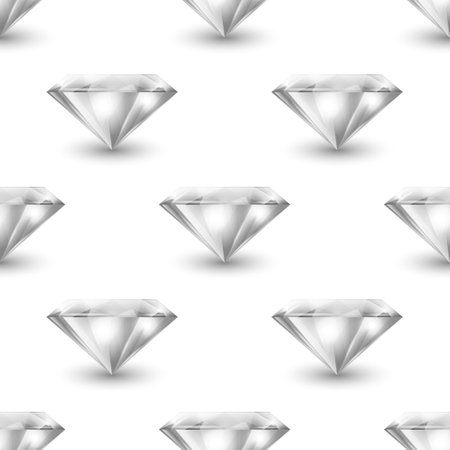 Vector Seamless Pattern with 3d Realistic Gemstone, Crystal, Rhinestones on White Background. Jewerly Concept. Design Template. Gems, Crystals, Rhinestones or Gemstones, Top Viewのイラスト素材